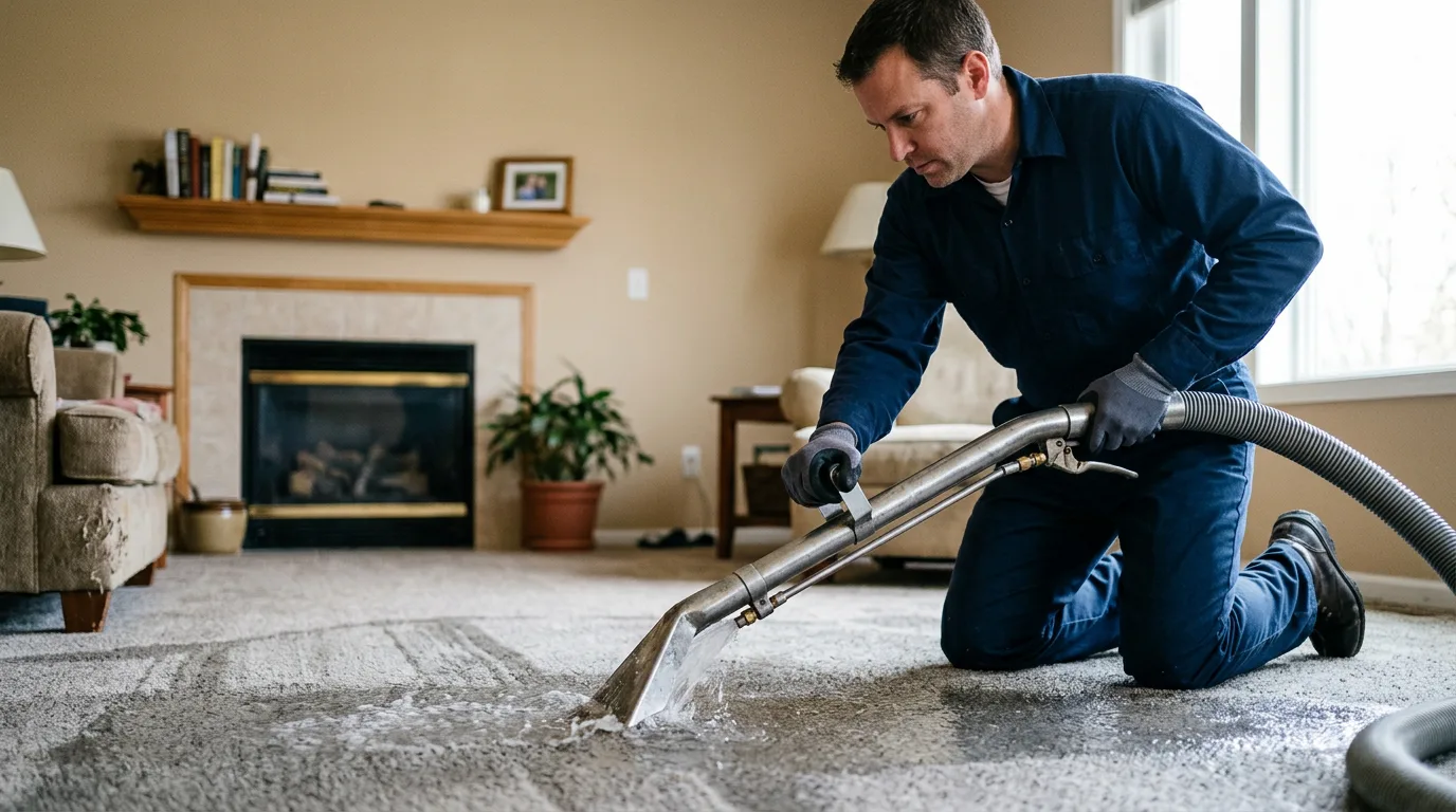 Water damage restoration technician working near Friedheim, MO